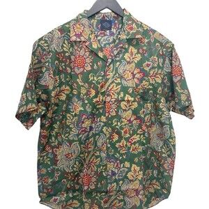 Grigio Perla Mens Retro Shirt Size 52 Hawaiian 100% Cotton Italy Floral Graphics